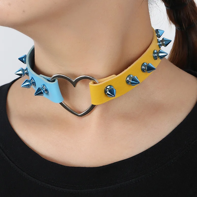 

Sexy Gothic Style Pu Leather Choker Necklace for Women Punk Vintage Reviet Colorful Neck Jewerly Girl Female