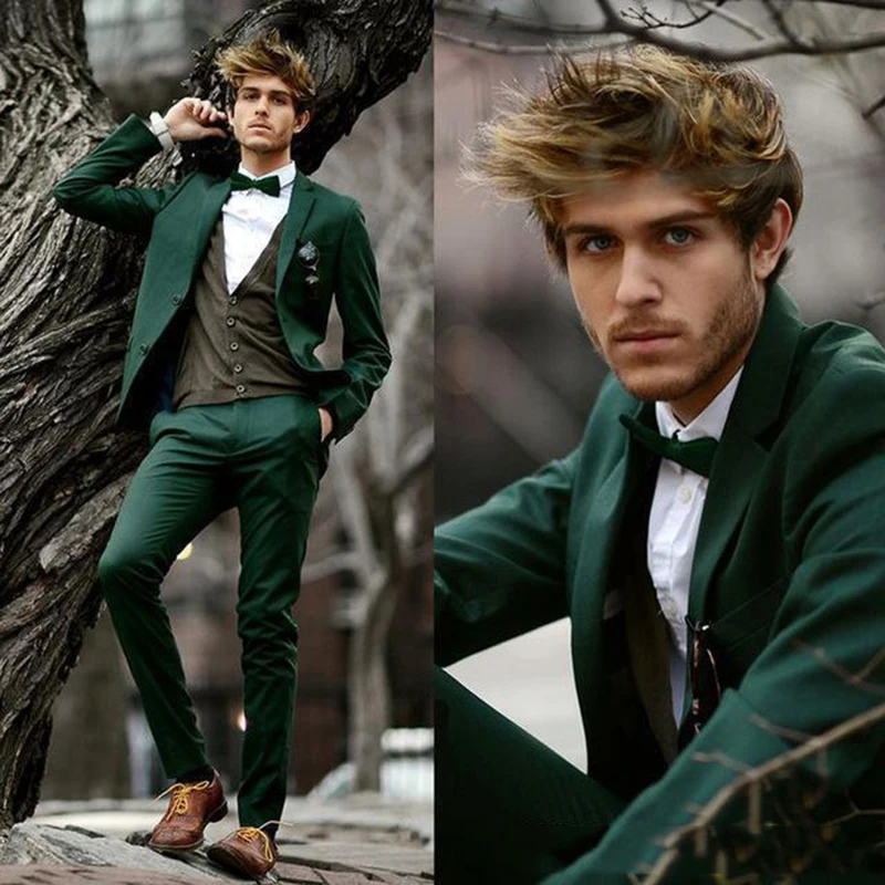 

2020 New Dark Green Men's Wedding Suits Two Pieces (Blazer+Pant) Tailored Groomsman Dinner Party Tuxedos Celebrity Casual Suits
