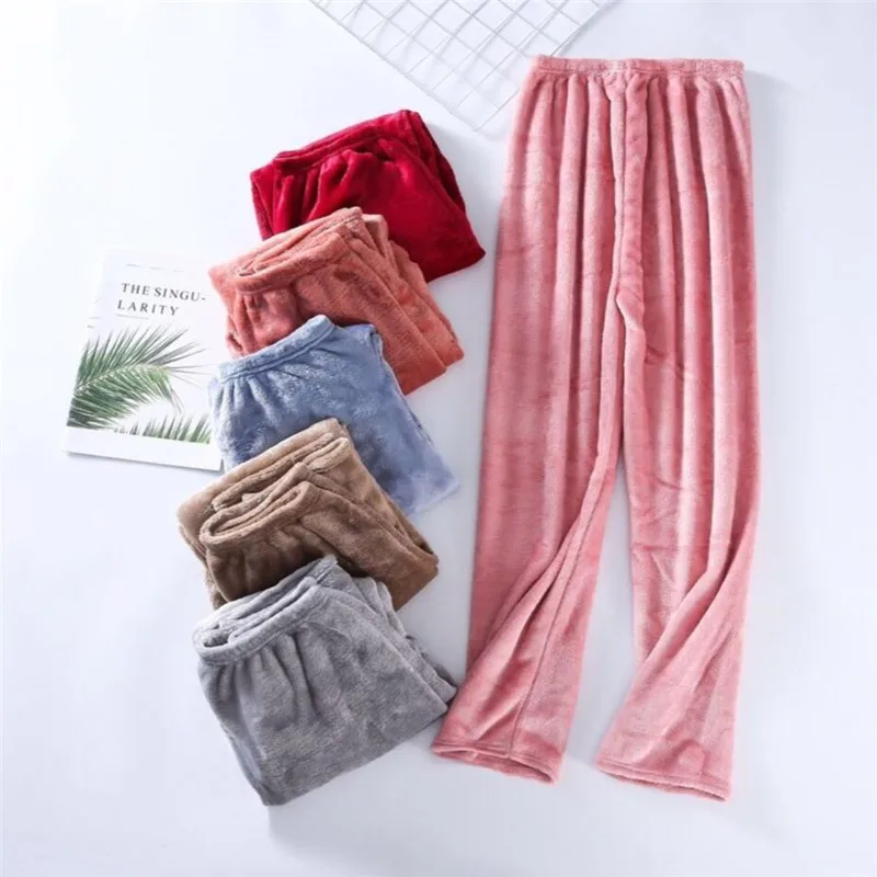 Coral Fleece Sleep Pajama Pants For Women New Thicken Warm Homewear Big Size Casual Nightwear Flannel Bottoms Trousers Female