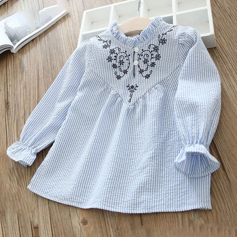 Детская блузка с цветочной вышивкой длинным рукавом для девочек ясельного
