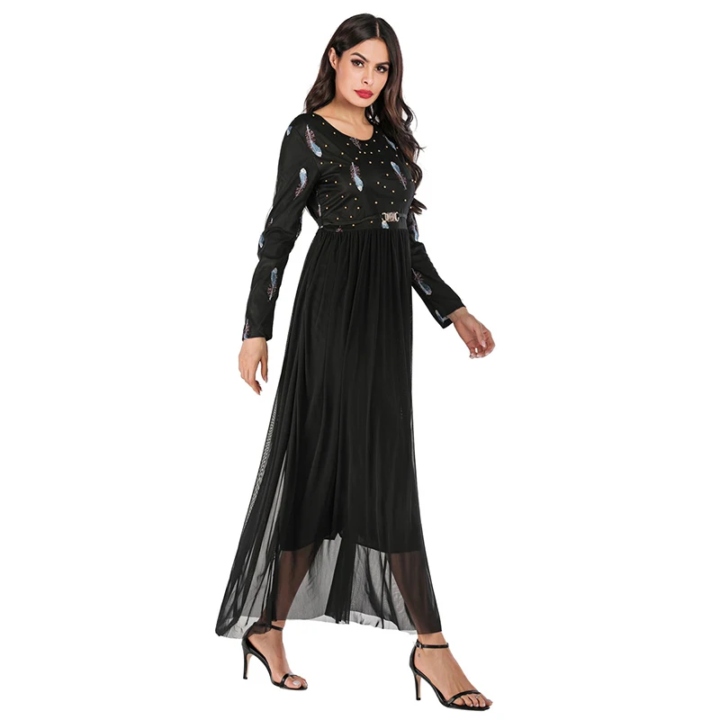 Элегантное мусульманское платье турецкое вышитое с длинными рукавами тонкое