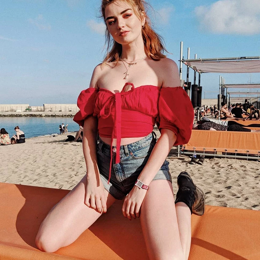 

Summer Bow Puff Sleeve Short Strap Short-Sleeve Off-Shoulder Shirt Low-Cut Sexy Waist Hugging Top Blusas Mujer De Moda 2020