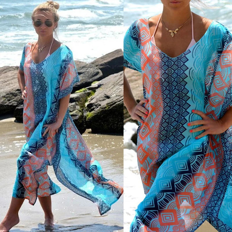 

Quick-drying Kaftan Beach Cover up Robe Plage Vestido Playa Beach Pareo Beachwear Plus size Bathing suit Tunic Women Maxi Dress