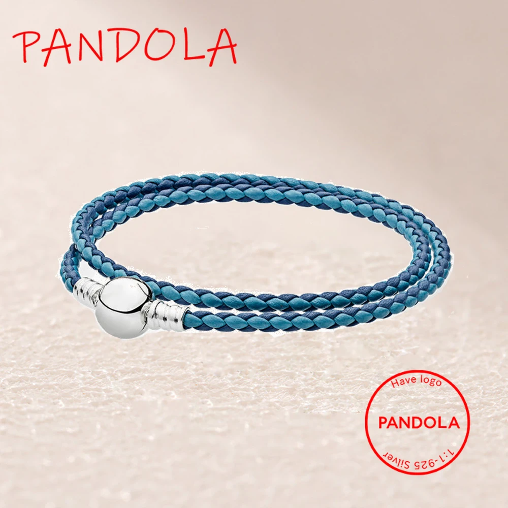 

590747CBMX-D BLUE MIX MOMENTS DOUBLE WOVEN LEATHER BRACELET