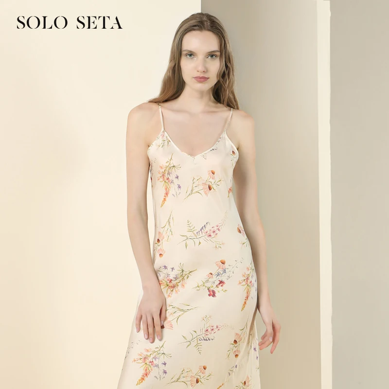 

★Soloseta silk skirt with shoulder-straps sexy to cut inside take light luxury elegant silk dresses