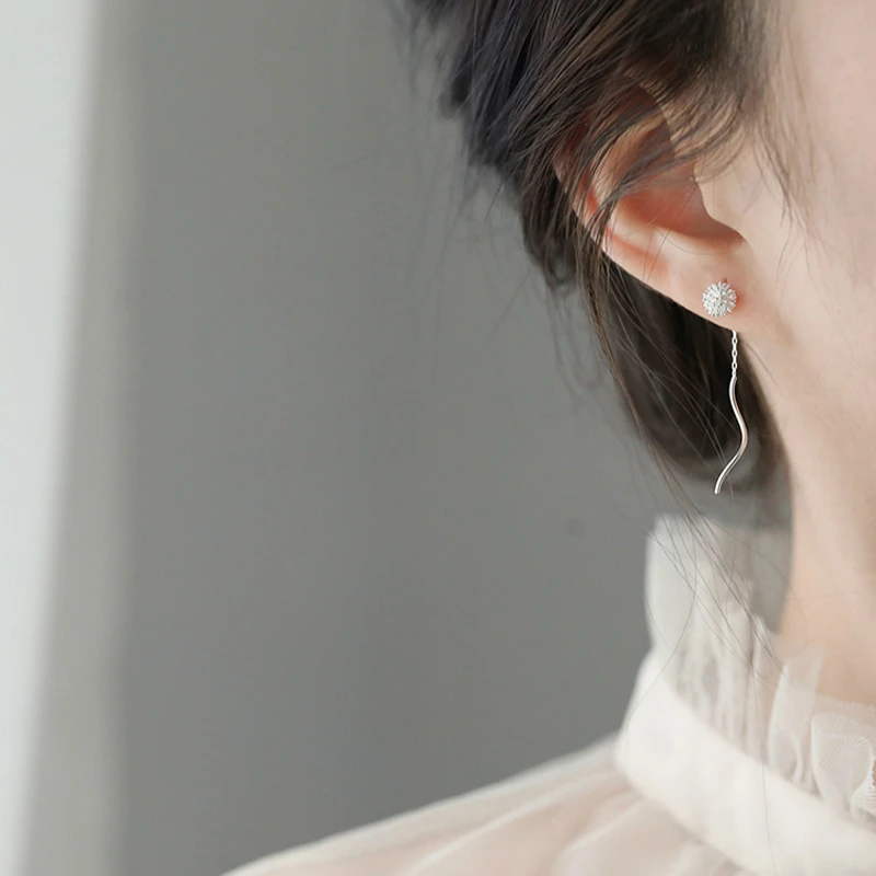 Милые крошечные серебряные цветочные волнистые длинные серьги кисточки 925