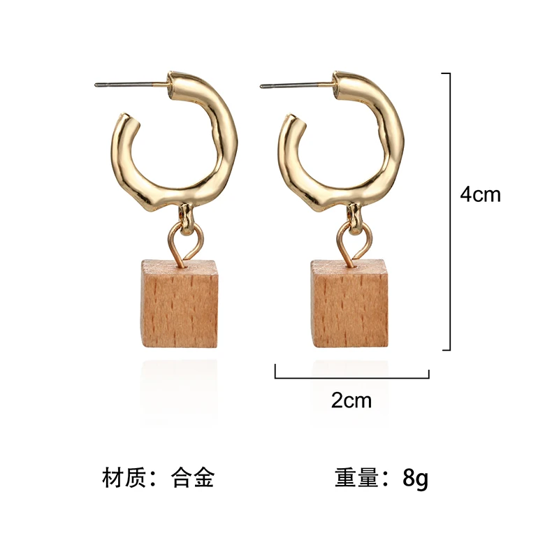 Новинка 2019 корейские массивные квадратные деревянные серьги геометрические