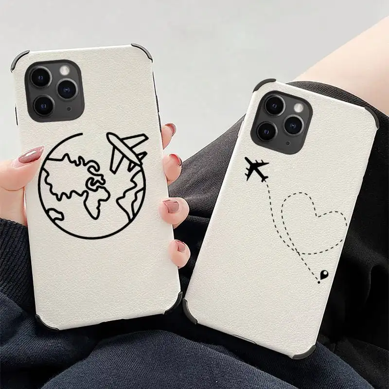 

Black line simple airplane world map PhoneCase Lambskin Leather For iphone 12 11 8 7 6 XR X XS PLUS MINI PLUS PRO MAX Shockproof