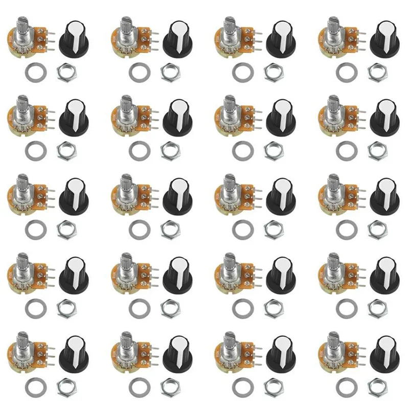 

20pcs/lot B10K 10K Rotary Taper Potentiometer with Black Knob(WH148) Audio Kit Variable Resistors Single Turn Potentiometer