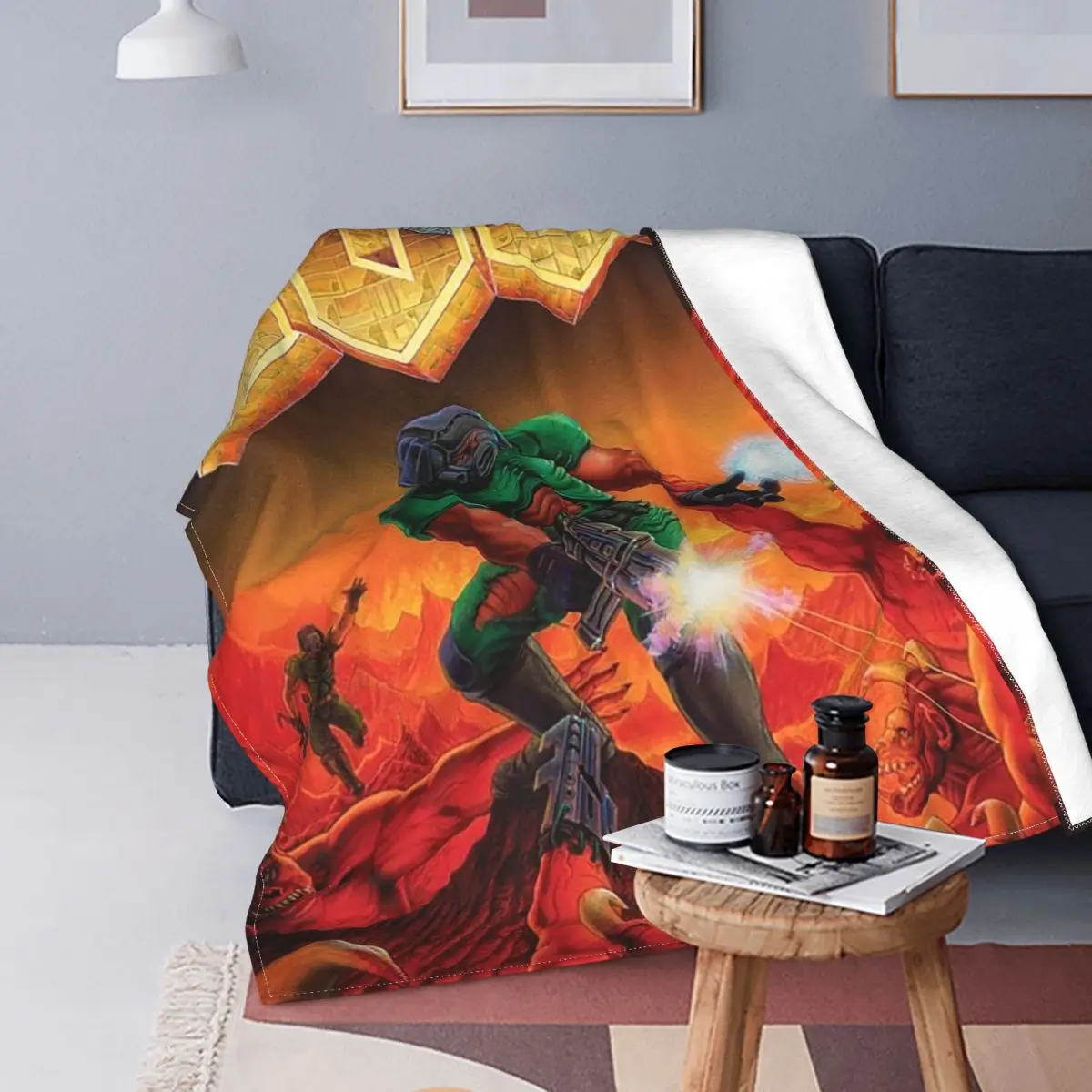

Doom Game Blankets Flannel Print Doom Slayer Portable Super Warm Throw Blankets for Bed Travel Rug Piece