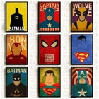 Брезентовый минималистичный постер супергероев Marvel, винтажный постер, Капитан Америка, Железный человек, Тор, Халк, брезентовый постер супергероев