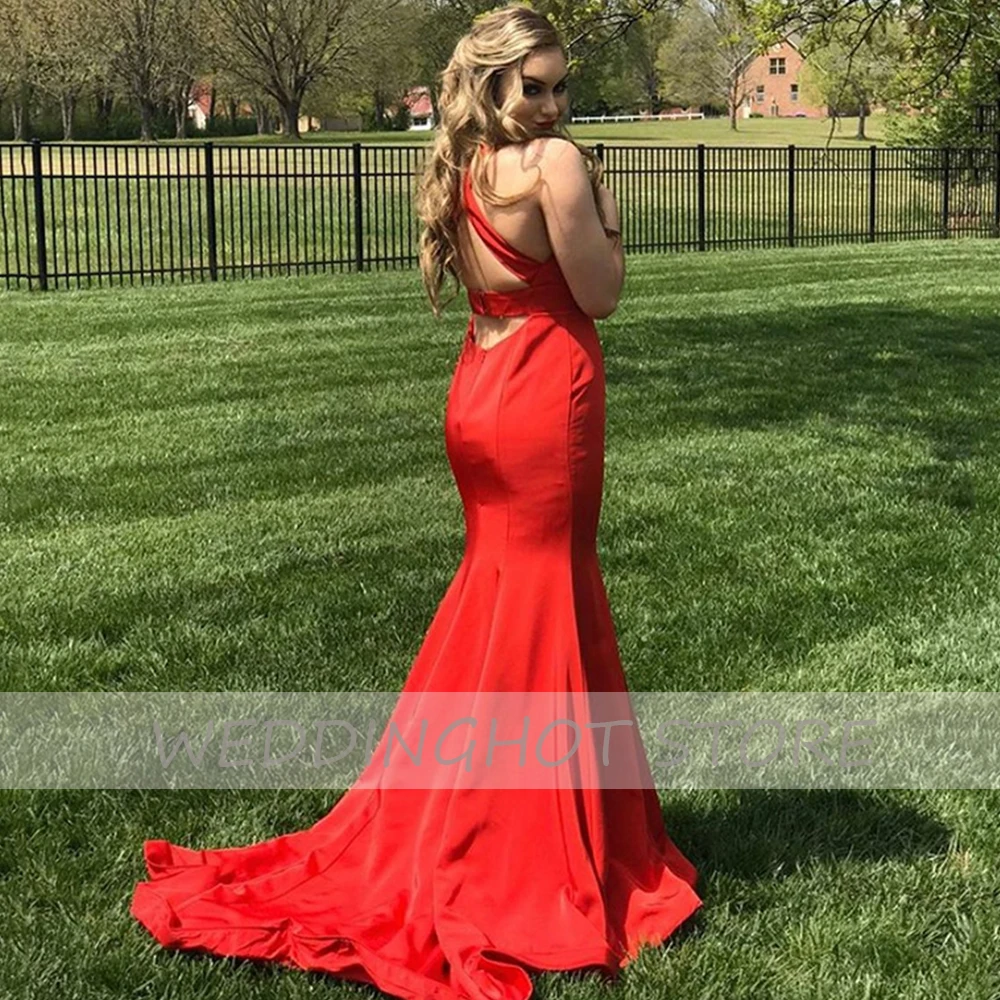 

Backless Mermaid Evening Dresses Long 2021 Sexy Deep V-Neck Red Bodice Prom Gowns Eleglant Plus Size Custom Vestidos de fiesta