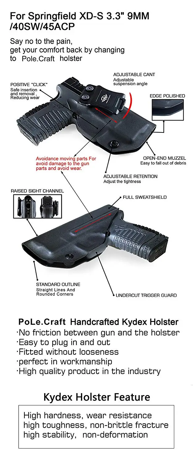 B.B.F Make IWB KYDEX кобура подходит: Спрингфилд XD-S 3 &quot9 мм/. 40 S &amp W/. 45ACP кобуры пистолет