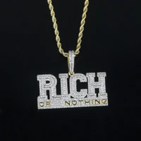 hot sale birthday party men boy letter rich or nothing charm pendant necklace with cz paved hip hop punk necklaces jewelry gift