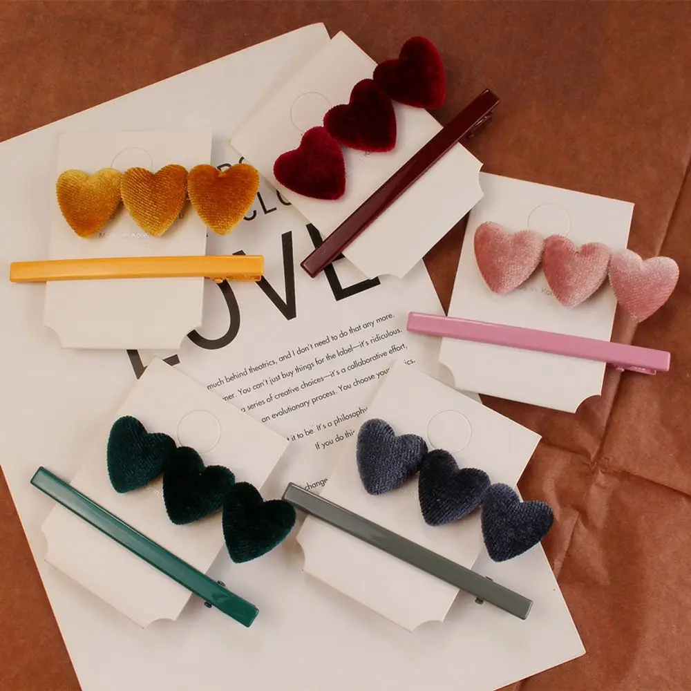 

1 Set Lovely Vintage Velvet Hair Clip Heart Shape Geometric Hairpin Thin Solid Color Barrette for Women Fashion Headwear Kawaii