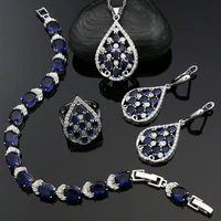 925 silver punk jewelry sets for women party blue cubic zirconia water drop earringspendantnecklaceringbracelet