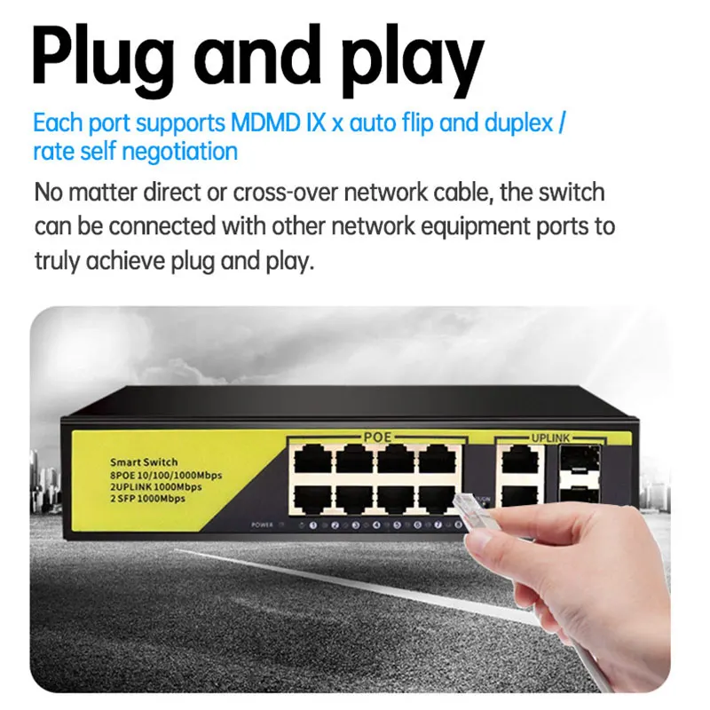 POE Gigabit Switch 52V with 8-Port POE+2 Uplinks+2 SFP IEEE 802.3 af/at 1G Suitable for IP Camera/Wireless AP/POE Camera | Компьютеры и