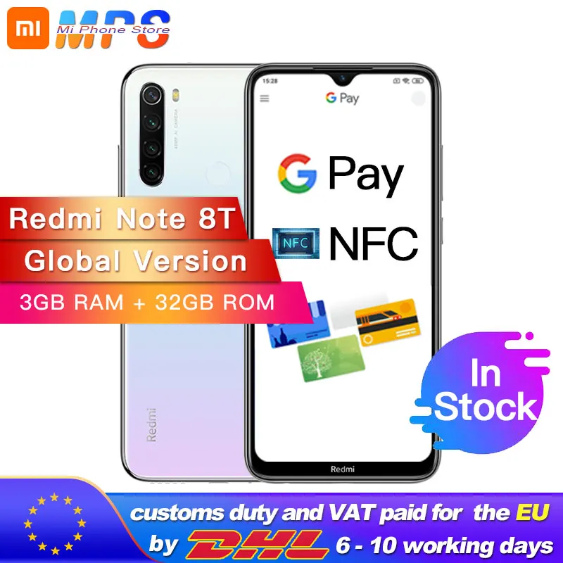Xiaomi Redmi Note 8T с глобальной версией 3 ГБ 32 NFC восьмиядерный смартфон Snapdragon 665 6 дюйма 48