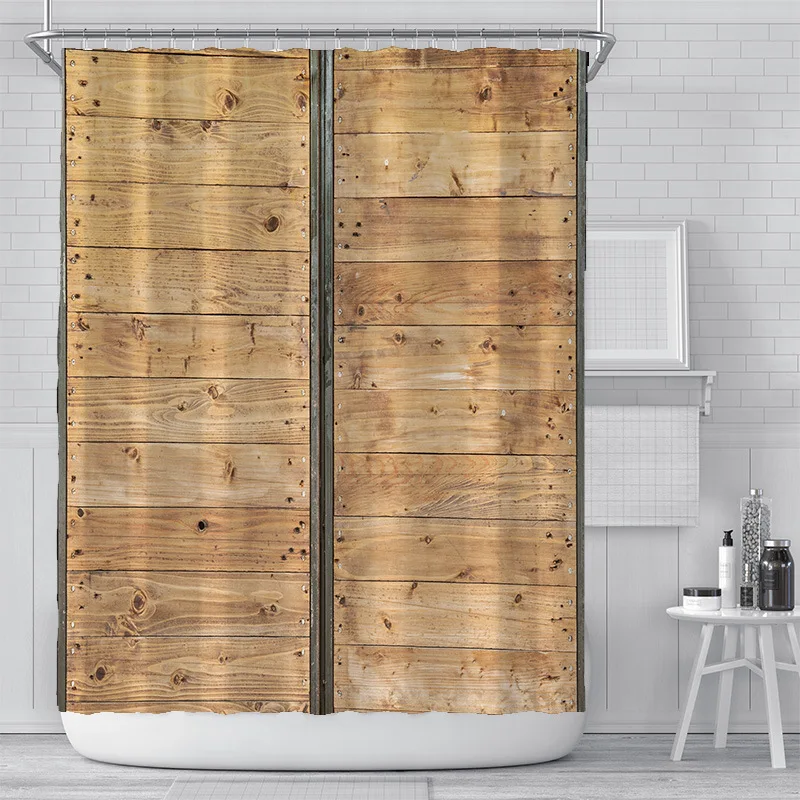 

Simple retro stereo wood grain printing bathroom shower curtain polyester waterproof home decoration curtain with hook 180x180cm