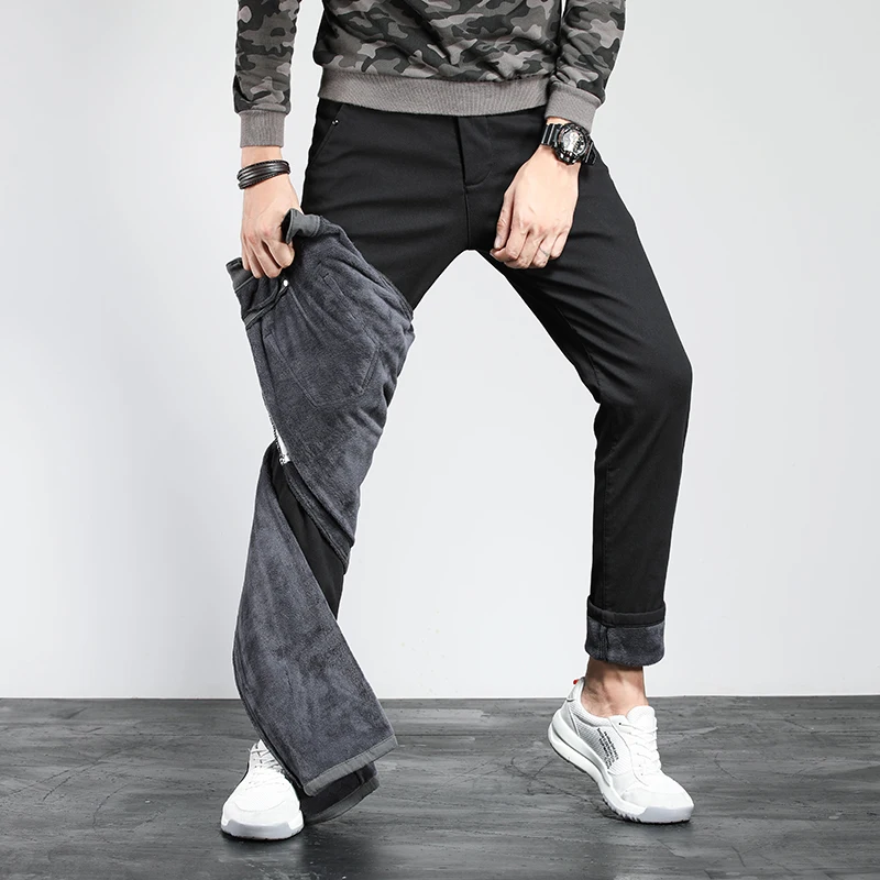 Осенне-зимние повседневные флисовые брюки мужские хлопковые облегающие