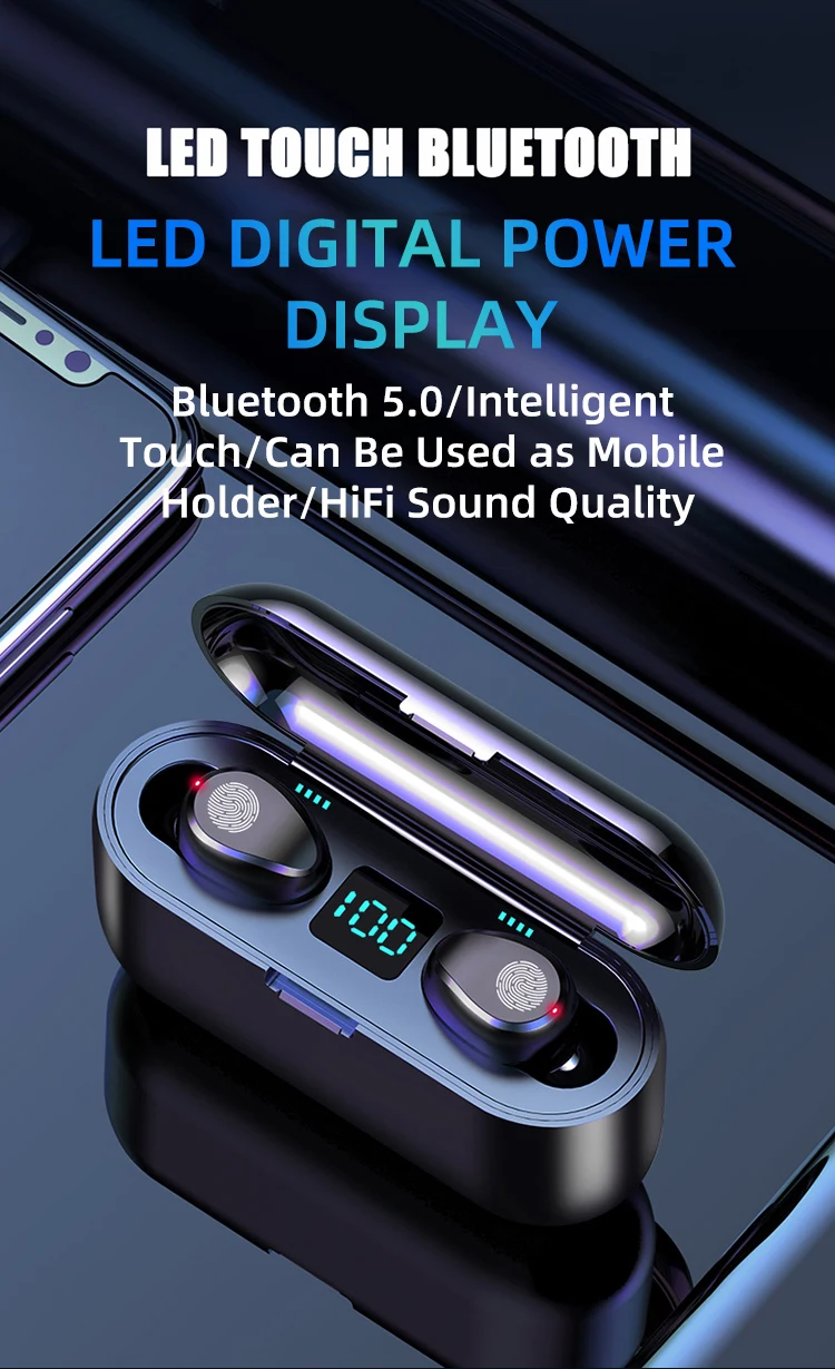 Наушники вкладыши TWS с F9 5 0 Bluetooth наушники гарнитура для бега Поддержка iOS/Android