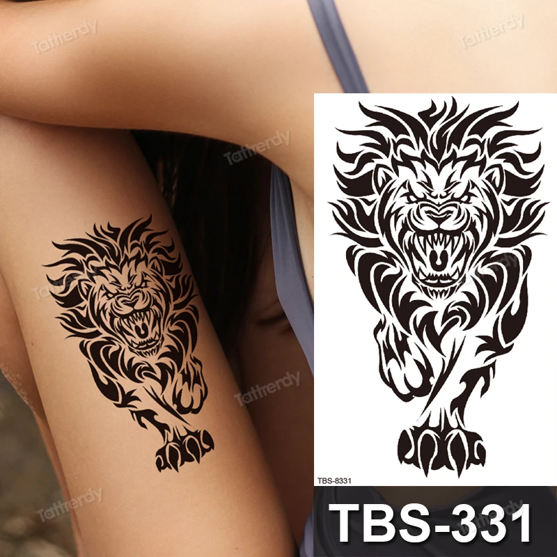Тату-наклейки с драконом временные водостойкие Лев тигр татуировки черепом