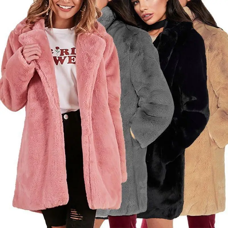 

Thicken Plush Fur Coat Women Winter Warm Soft Fleece Fur Coat Lady Mid-length Loose Lapels Plush Casual Female Overcoat Jacket