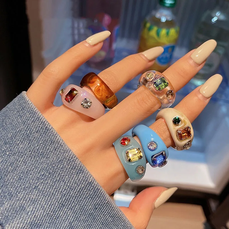 

Fashion Candy Color Resin Ring Female Niche Design Ins Cool Niche Design Fashion Personality Couple Open Ring