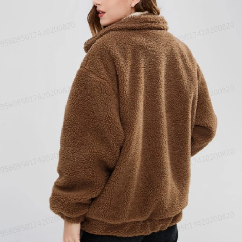 ZAFUL Zip Up Fluffy Winter Coat Fashion Women Lamb Wool Loose Jacket Pocket Soft Sherpa Autumn Ladies Tops |