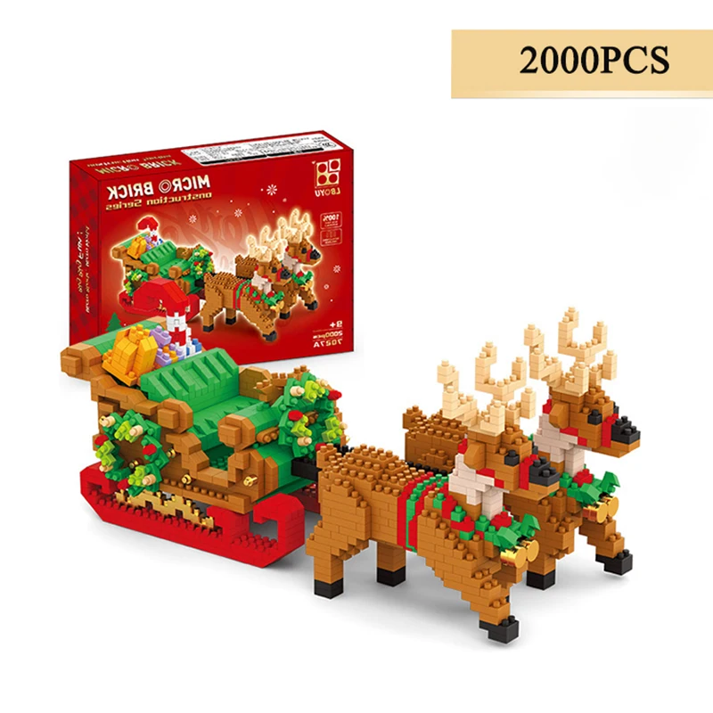 

Christmas Series Building Blocks Elk Sleigh Car 3D Model Mini Assembled DIY Toy Bricks Children's Christmas Gifts 2000 Pieces