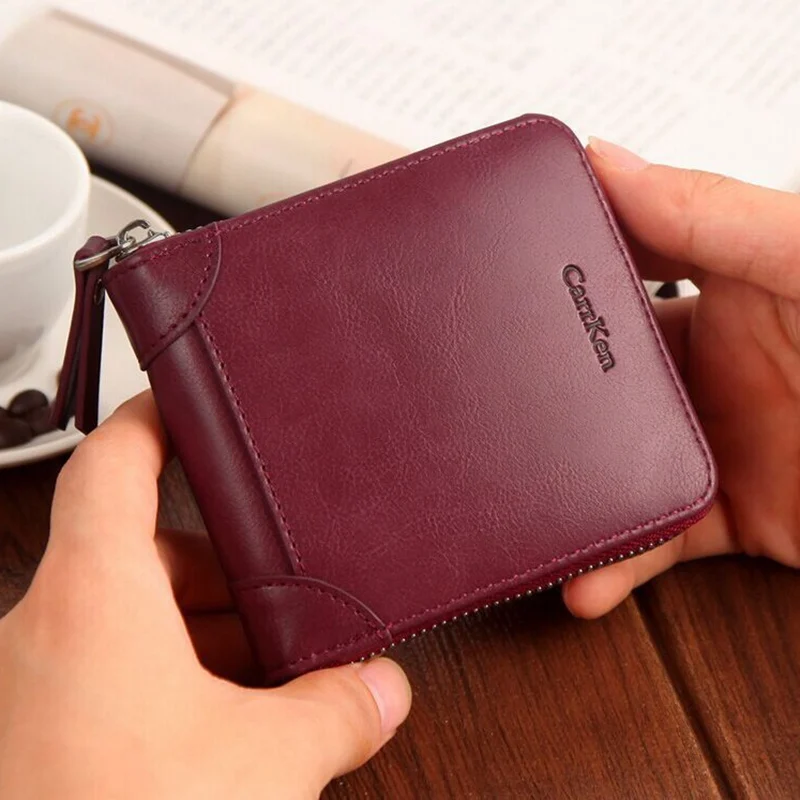 Местный запас для женщин и мужчин кожаный плащ Тонкий двойной кредитный ID