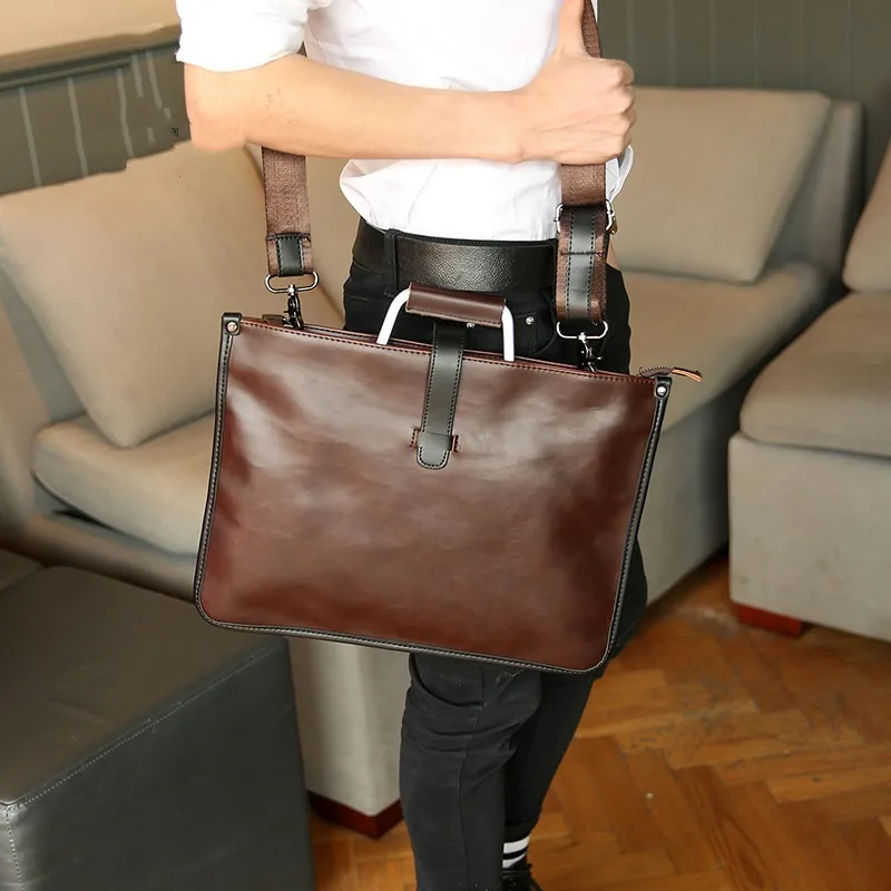 Korean male bag Vintage bag Men Ladies Handbag briefcase Men's casual one shoulder messenger trendy bag crazy horse leather bag