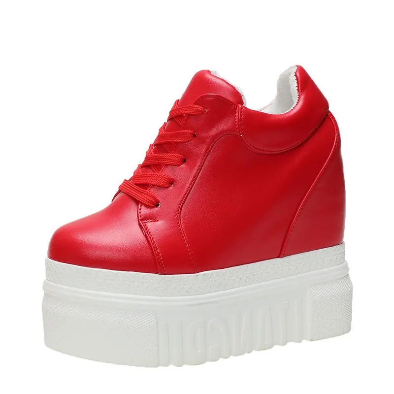 Кроссовки женские на высокой платформе 12 5 см утепленный мех Вулканизированная