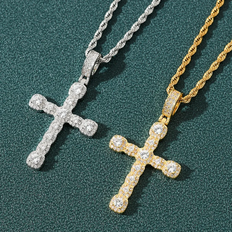 

Rhinestone Men Necklace Hip Hop Cubic Zircon Cross Pendant Rock Chain Luxury Jewelry