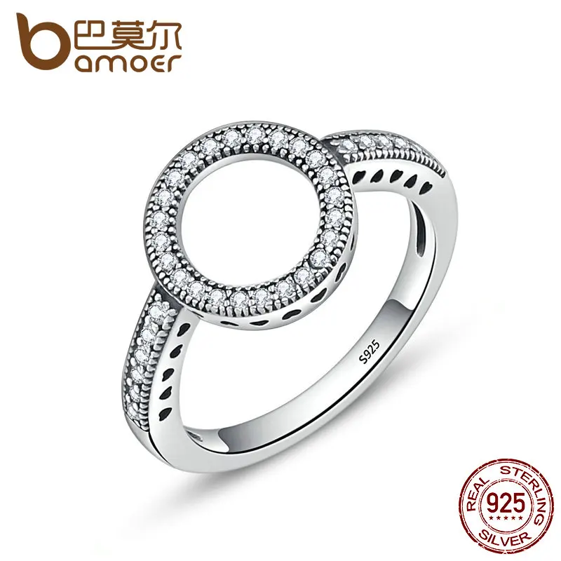 

BAMOER 100% Genuine 925 Sterling Silver 2 Colors Forever Clear CZ Round Finger Rings for Women Authentic Silver Jewelry SCR112