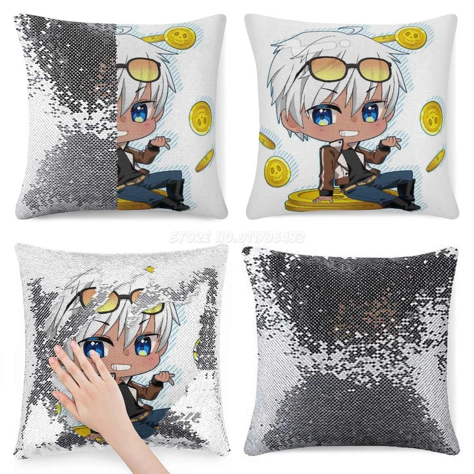 Счастливого дня рождения, Маммон! Наволочка с пайетками для декоративной подушки на диван 40X40 см. Русалочка Чиби, я - демонический принц из ада. "Hap on".