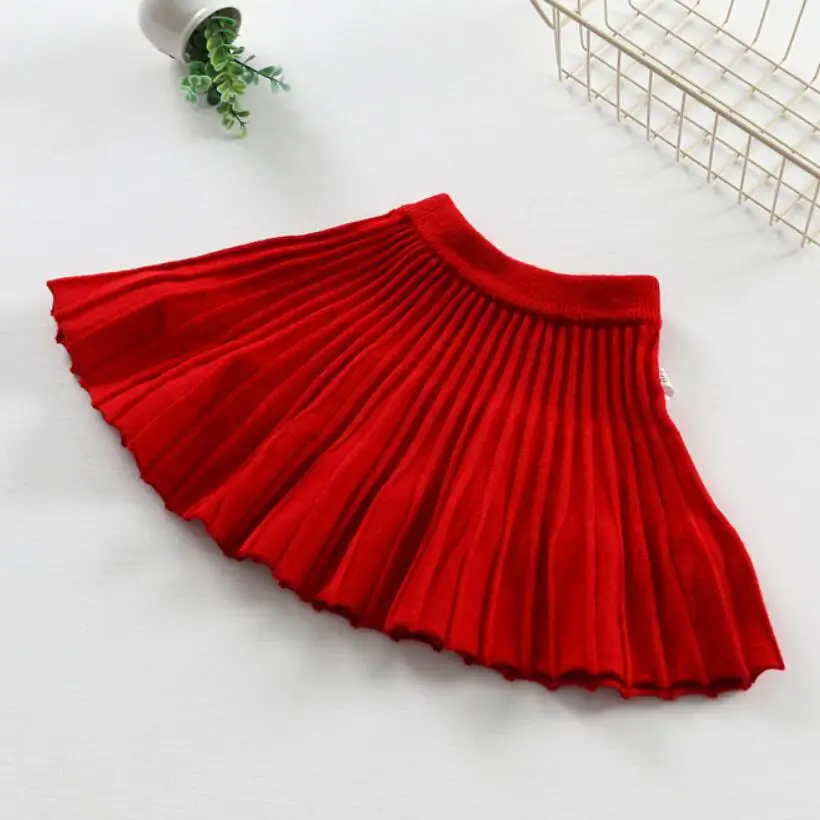 red girls skirts Модная детская юбка для детей от 2 до 15 лет Детская плиссированная Шерстяная Юбка вязаная юбка-пачка для маленьких девочек-подростков JW2308A - Цвет: red girls skirts