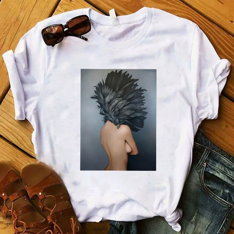 

Women T Shirt Art Painting Modern Floral Printed Tshirt Women Short Sleeve Tee Shirt Ladies Female Tops Clothes Graphic T-shirt