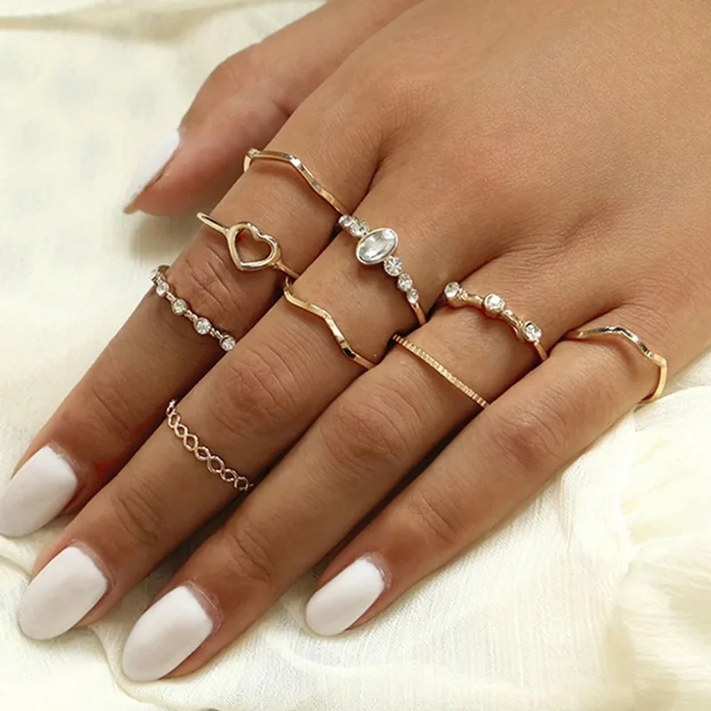 

Vintage Gold Color Crystal Star Moon Rings Set For Women Knuckle Finger Ring Female Fashion Jewelry Accessories 2020 New