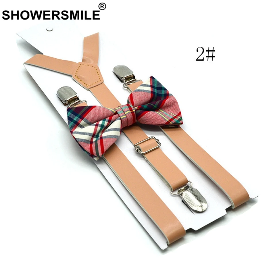 Мужские и женские кожаные подтяжки Shower Smile цвета хаки с галстуком бабочкой