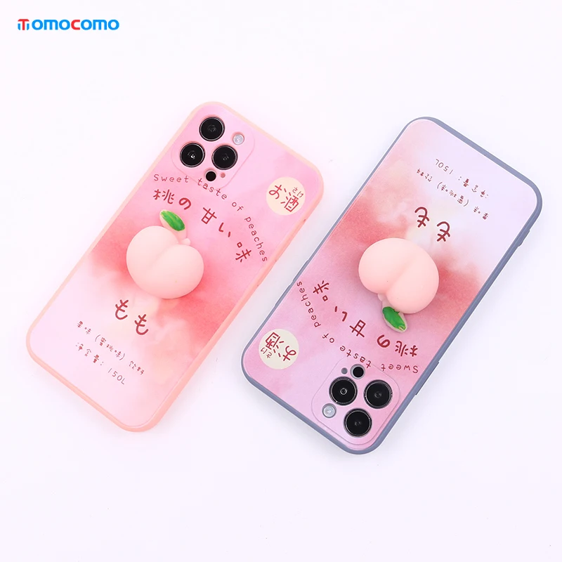 

Cute Pink Peach Cartoon 3D Pinch Phone Case For iphone 11 12 Pro Max MiNi X XR XS 7 8P Shell Liquid Silicone Phone Cover Funda