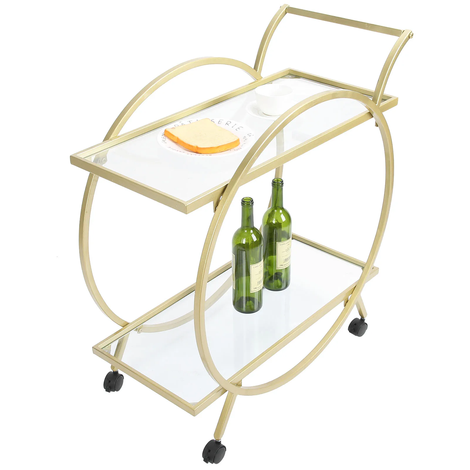

2 Layer Drinks Trolley with Casters Removable Bar Cart for Home Kitchen Restaurant