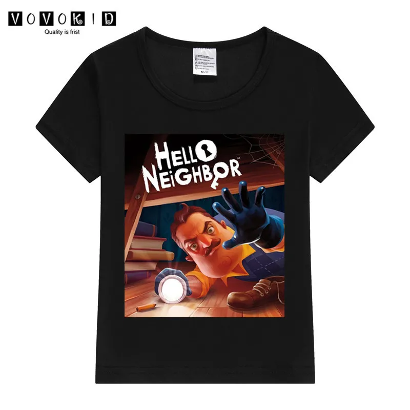 Забавная мультяшная Футболка с принтом Hello Neighbor 0 для маленьких девочек и