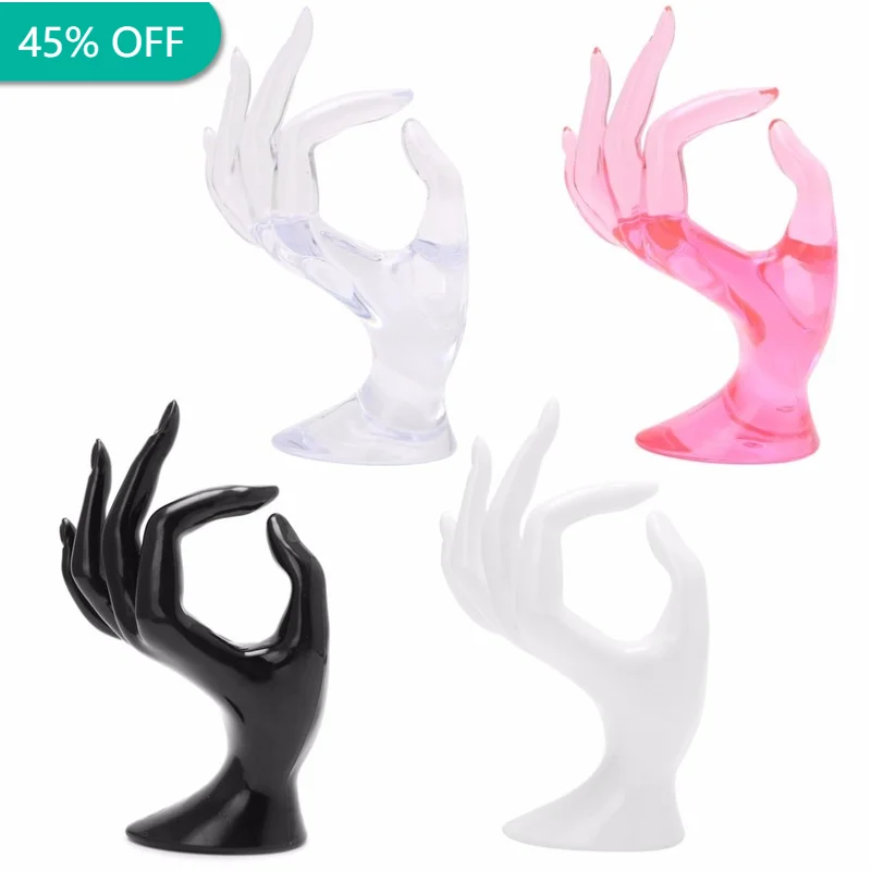 

Black/White/Pink/Transparent Ring Display Stand Mannequin OK Hand Finger Glove Ring Bracelet Bangle Jewelry Display Stand Holder