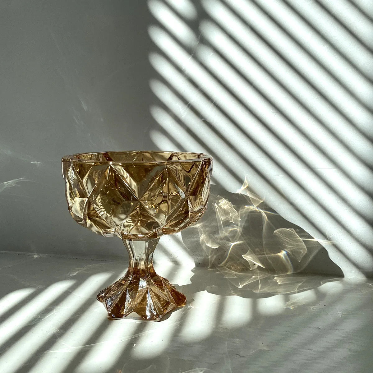 

Crystal Glass Vintage Amber Embossed Goblet Salad Fruit Dessert Cup Yogurt Ice Cream Cup