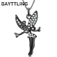 bayttling 18 inch silver color blackrose goldsilver angel zircon pendant necklace for woman fashion engagement jewelry