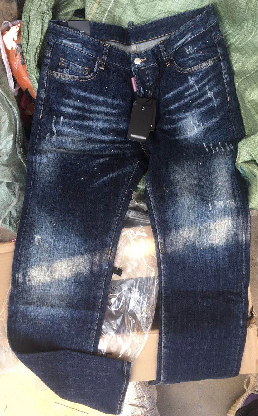 

European American famous mens brand dsq Slim denim trousers button blue Pencil pants jeans for Men 8103