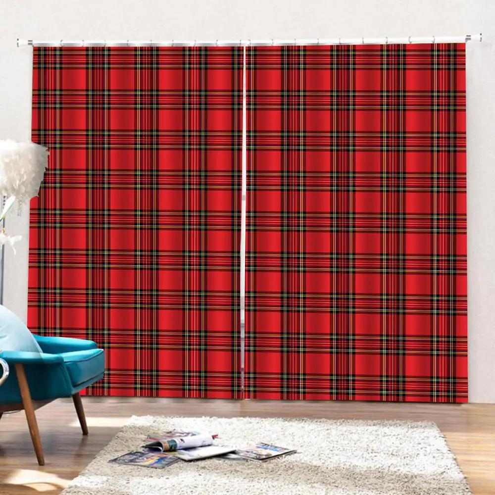 Оригинальные домашние красные шторы в клетку стиле ванной комнаты для домашнего