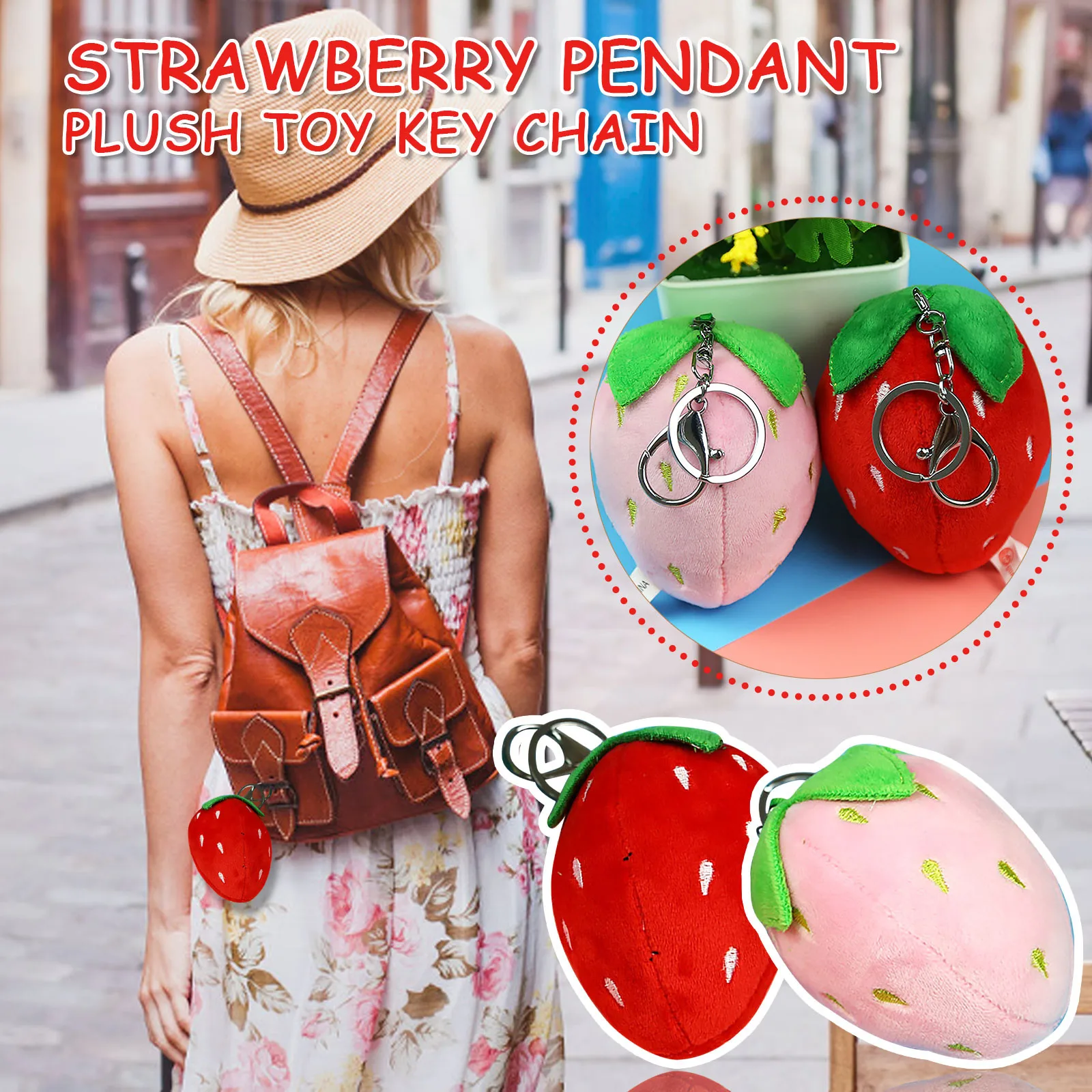 Cute Strawberry Fruit Pendant Plush Toy Key Chain Hanging School Bag Women Fashion Christmas Small Gift | Игрушки и хобби