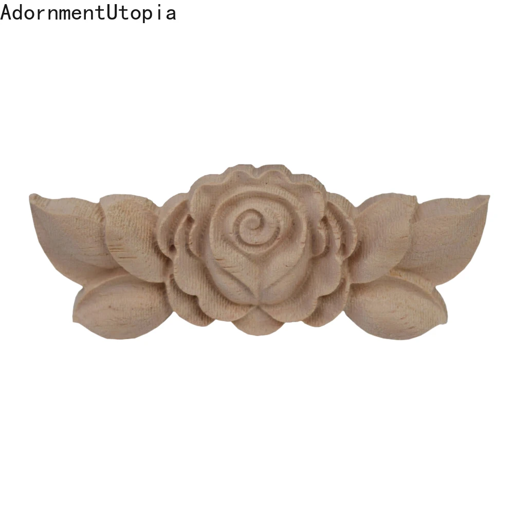 

10PCS Rose Floral Wood Carved Decal Corner Applique Decorate Frame Doors Furniture Wooden Figurines Cabinet Decorative Crafts